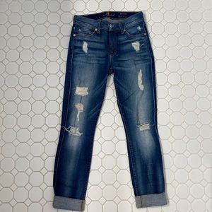 7 For All Mankind - ankle skinny with destroy in distressed dark.